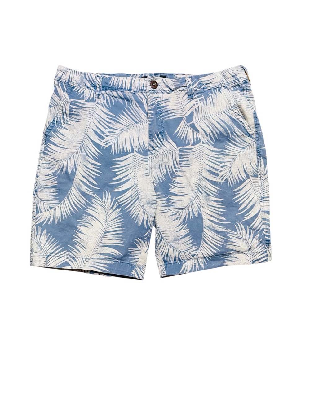 Aeropostale Men’s Tropical Palm Print Shorts Size 36 Blue White Flat Front